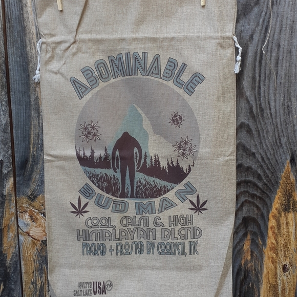 Burlap Abominable Bud Man Drawstring Bag - Picture 2 of 3